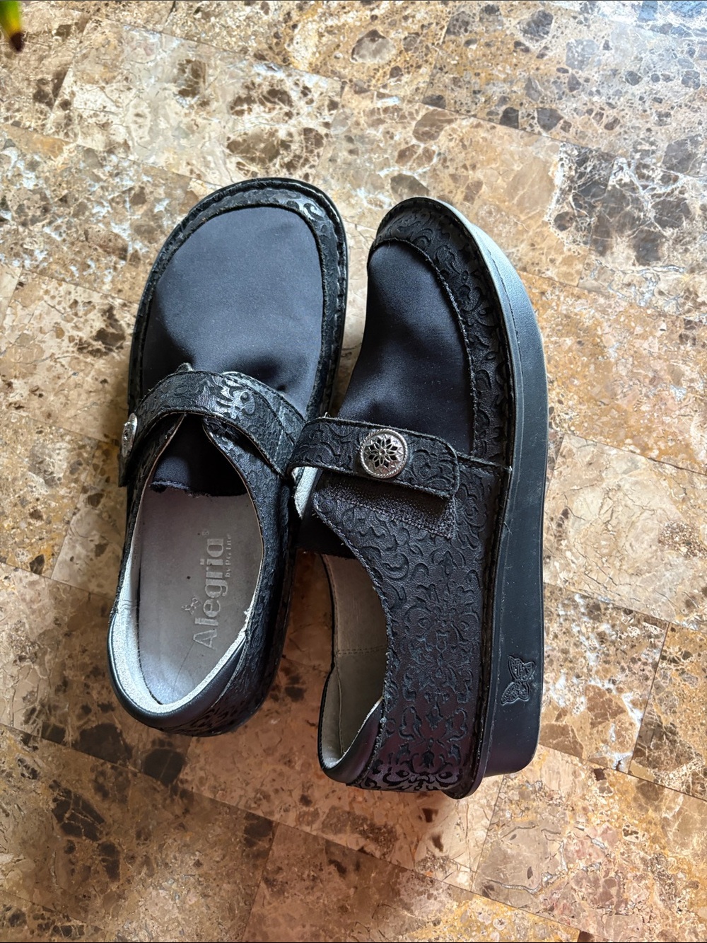 Alegria Black Slip-On Moccasins with Decorative Strap